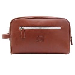 Custom brand vintage leather travel toilet bag, high quality vegan leather wash bag for men