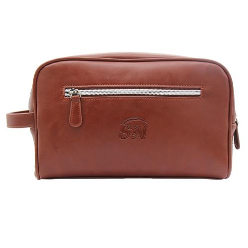 Custom brand vintage leather travel toilet bag, high quality vegan leather wash bag for men