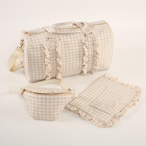 Low MOQ Stock Gingham Ruffle Glitter Chenille- Patches Custom Logo DIY Personalized Women Travel Gym Duffel Cosmetic Bag