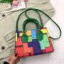 2022 New Korean Bags Women Messenger Bag Contrast Color Splicing Foreign Style Small Square Single Shoulder Bag