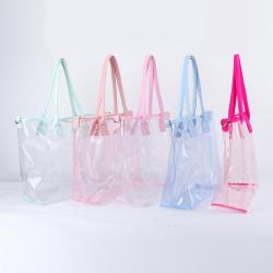 New Design RTS Fashion Cute Custom Logo Clear PVC Waterproof Large Capacity Outdoor Travel Portable Ladies Transparent Tote Bag