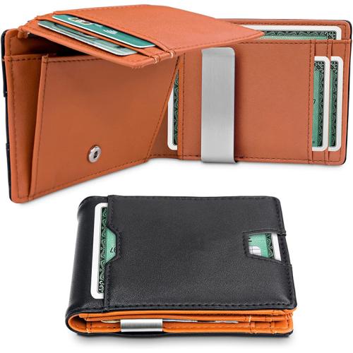 Slim front pocket wallet leather money clip card holder pu money clip with coin purse