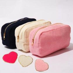 Chenille Letter Patch Portable Travel Zipper Pouch Aesthetic Storage Organizer Large Pink Pouch Makeup Bag Corduroy Cosmetic Bag