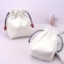 Wholesale Emboss Square Bottom PU Leather Cosmetic Bag Small White Travel Makeup Brush Candy Storage Drawstring Leather Pouch