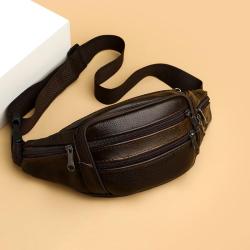 Custom cheap Men's casual crossbody shoulder chest bag genuine leather waist bags brown retro cow leather bags for men