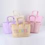 Keymay Hot Sale RTS Personalized Embroidery Chenille Letter Patches Women Waterproof Travel Tote Bag Large Nylon Tote Bag
