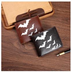 Wallets for foreign trade. Ultra-thin and portable short wallets. Retro starry sky bat printed soft leather zipper coin purses