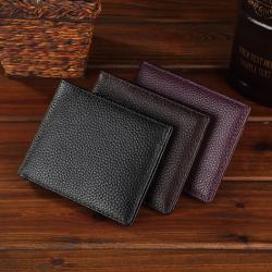 Men's Classic Head Layer Cowhide Genuine Leather Litchi Pattern Wallet