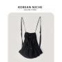 2024 Korean nylon casual shoulder bag lightweight nylon schoolbag drawstring double layer backpack for girls