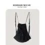 2024 Korean nylon casual shoulder bag lightweight nylon schoolbag drawstring double layer backpack for girls