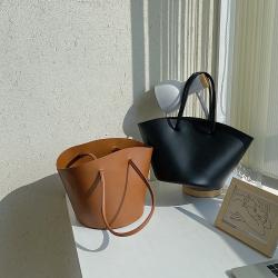 2024 Trending New Korean Designer Women's Bag Fashion Large Capacity Open PU Leather Tote Handbag Ladies Bucket Shoulder Bags