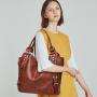 Large Capacity Women Handbag Personalized Lightweight Shoulder Bag Solid Monogrammed Rivet PU Leather Travel Tote Bag