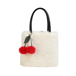 2024 Wholesale Soft Faux Fur Bag Leather Handbag For Women With Removable Charm Leaf Balls