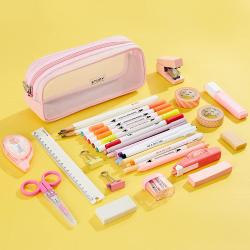 Gelory School Children Student Pen Stationery Organizer Zipper Pencil Case Bag Mesh Pencil Pouch