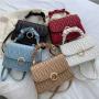 2023 Pleated Women's Bag Texture Pu Diamond Lattice Embroidered Thread Pearl Handbag Solid Color Single Shoulder Messenger Bag