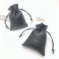 Custom Logo Printing Small Lu Leather Bag Drawstring Jewelry Lipstick Pouch Black Waterproof Leather Packaging Storage Bag