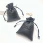 Custom Logo Printing Small Lu Leather Bag Drawstring Jewelry Lipstick Pouch Black Waterproof Leather Packaging Storage Bag