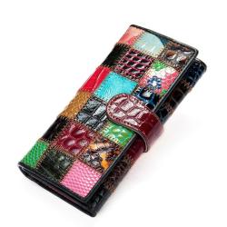 ZF214 Ladies Clutch Wallet Long Colourful Splicing Coin Purse Women's Zipper Phone Bag Leather Money Clip