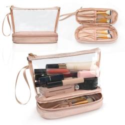Gelory Wholesale Custom Logo Design Double Layer Cosmetic Bag Travel Portable Makeup Organizer Pouch Bag