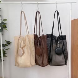 Korean version of the new women leisure beach bag fashion trend money bag single shoulder package creative mesh canvas tote bag