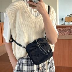 New Product Simple Small Crossbody Bag Casual Fashion Nylon Shoulder Bag Drawstring Ruched Women's Mini Bag with Removable Strap