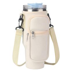 Hot Sale 40 OZ Neoprene Shoulder Strap Tumbler Cup Water Bottle Carrier Crossbody Sling Holder Bag with Zipper Phone Pocket