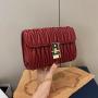 2021 New  Pleated Ladies' Bag Solid Color Luxury Shoulder Bag Fashion Chain Small Thread Square Zipper Bag With Lock