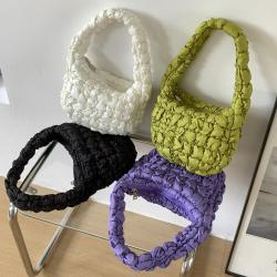 Fashion creative design pleated plaid shoulder bag   trendy multi-color handbags   Soft Nylon hand bags for women