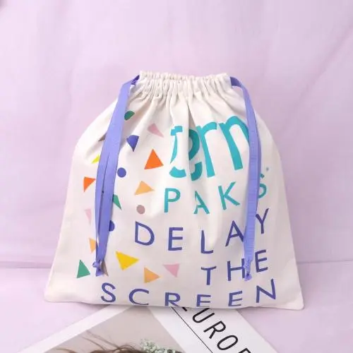 Custom Full Screen Printed Cotton Twill Toys Books Stationery Packing Drawstring Bag Recycled Gift Dust Cotton Pouch