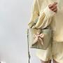 Summer Pure Handbag Women Bucket Bag Purses Women Bucket Crossbody Bucket Bag Leather With Bow Scarf