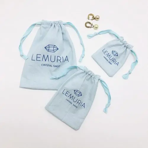 Custom Logo Printed Jewelry Cotton Pouch Small Cosmetic Gift Storage Muslin Packaging Drawstring Cotton Bag