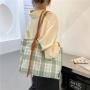 Top Sale Niche Students Canvas Bag Women Large Capacity Zipper Plaid Shoulder Tote Bag