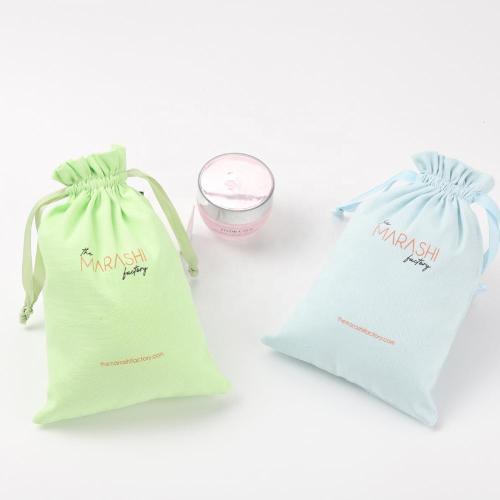 Recyclable Custom Logo Square Bottom Thick Canvas Makeup Drawstring Bag Large Dust Towel Packaging Cotton Cosmetic Pouch