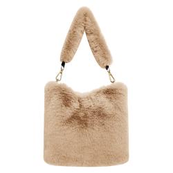 Autumn Winter Korean Soft Plush Portable Handbags Ins Retro Pearl Chain Small Square Bag Single Shoulder Texture Bucket Bag