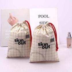 Recyclable Lattice Drawstring Cotton Skincare Product Storage Cosmetic Bag Organic Custom Logo Printed Mulsin Gift Dust Pouch