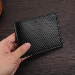 New style carbon fiber pattern large capacity money clip with multiple card slots, simple style, two-fold men's wallet