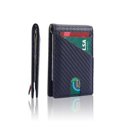 Leather Men Wallet Ultra Slim Carbon Fiber Leather Mens RFID Blocking Money Clip Wallet