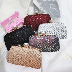 Popular sequins purse bridal purse party wedding bag fold gold glitter fabric evening clutch bags for woman pochette femme