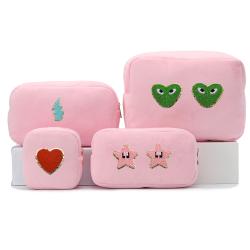 Keymay High Quality Terry Cloth Makeup Bag Bridesmaid Gift Girl Plush Fluffy Toiletry Bag Cosmetic Organizer Velvet Makeup Bag