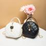 Embroidered Small Round Bags for Women 2024 Pu Leather Zipper Chain Phone Bag Women's Fashion Shoulder Crossbody Bag