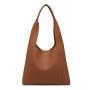 Korean Version Retro Bucket Shoulder Tote Bag Solid Color Soft PU Leather for Shopping and Commuting-Messenger Bags