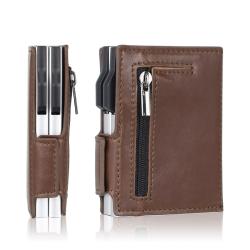 Leather Pop Up Card Holder Wallet Aluminum Metal Pop Up Card Case Metal Wallets