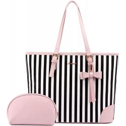 2022 LOVEVOOK Stripe PU leather tote bag Waterproof Large women's handbags business office ladies laptop tote bags with custom