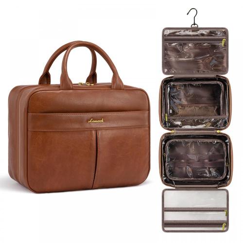 LOVEVOOK wholesale bathroom makeup bags with Hanging Hook waterproof Portable Leather Cosmetic purses for women Toiletry Bag