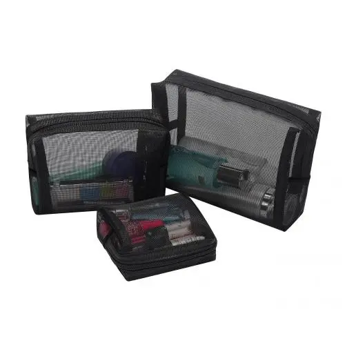 Mesh Makeup Black Mesh Zipper Pouch Travel Cosmetic Organizer Case for Daily Toiletries Accessories Purse Bag