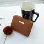 Fashionable Embroidered Women's Wallet with Short Fur Ball Coin Purse Single Strap Card Bag with Portable Chains for Ladies