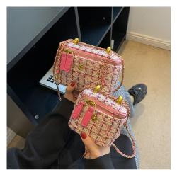 2024 Famous Designer Brand Women'S New Small Mini Square Box Tweed Cloth Fabric Chain Single Shoulder Messenger Crossbody Bags