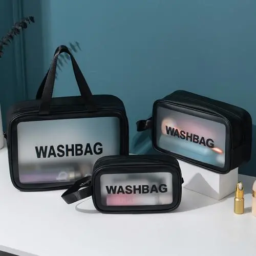 New Arrival Large Capacity Fashion Travel Toiletry Bag Waterproof TPU Clear Zipper Cosmetic Bag Set