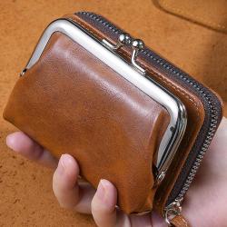 ZR444 Fashion Retro Woman Short Wallet Card Bag Lattice Card Holder Case Girl Purse Female Money Clip Billfold Zipper PU Leather