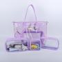 Keymay New Style Custom Logo Pvc Shoulder Shopping Bag Women Travel Beach Bag Purple Clear Tote Bag Transparent Pvc